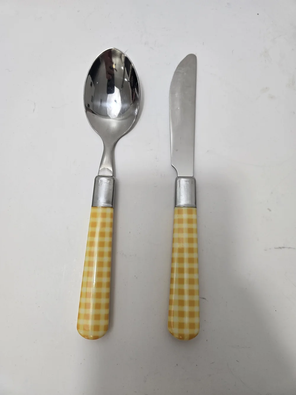 Yellow Gingham Handle Spoon and Knife - Home Dining Flatware
